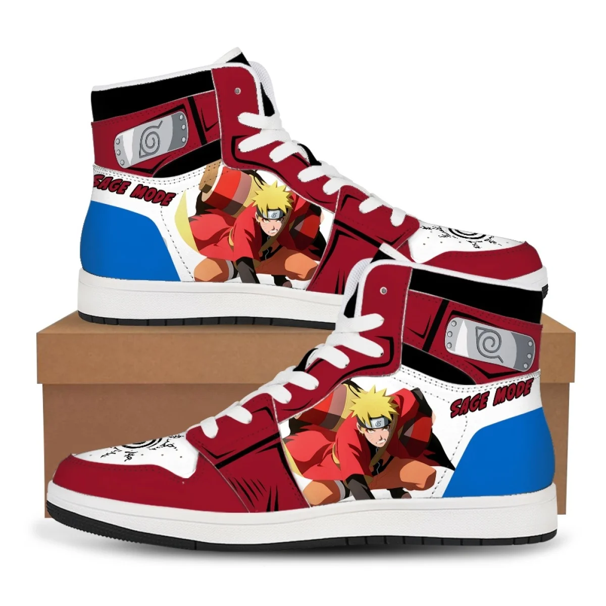 Naruto Kurama Nine Tails Full Body Demon Fox Print High Top Sneaker Shoes Brown Black Color Block Sharingan Eye Detail Anime Bas view 3