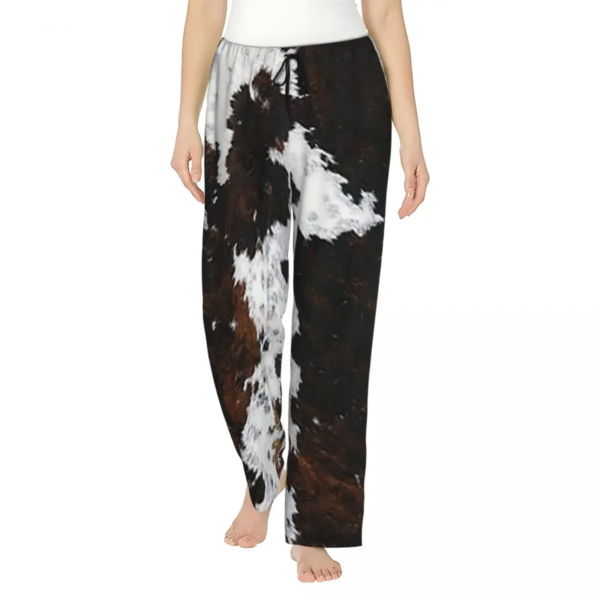 Custom Stylish Cow Fur Cowhide Texture Cow Skin Print Patter Women Pajama Pants Lounge Sleep Sleepwear Bottoms with Pockets