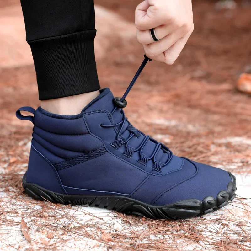 Men\'s Hiking Shoes Winter Barefoot Boots Men Waterproof Winter Sneakers Ankle Snow Shoes Plush Hiking Boots Warm Sporting Shoes