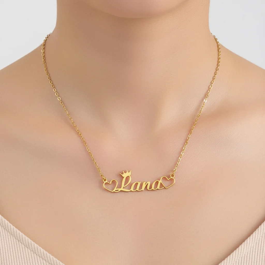 

Custom Crown Name Necklace Jewelry Stainless Steel Personalized Hearts Nameplate Pendant Necklace Women Girl Friends Gifts