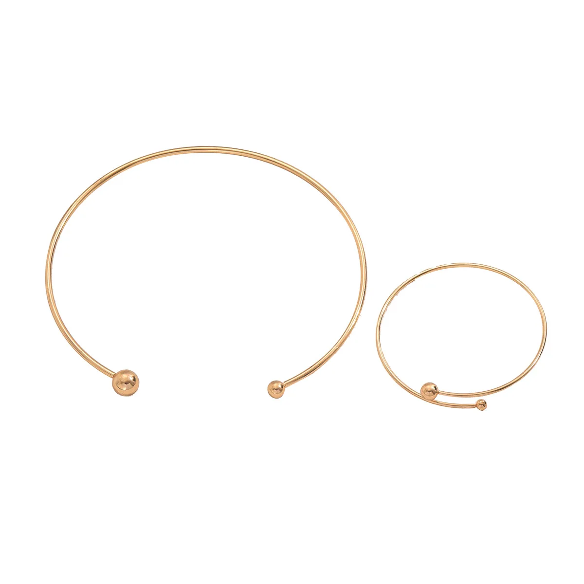 الحد الأدنى هندسية مفتوحة البولندية الياقة المستديرة المختنق قلادة الإسورة للنساء الذهب اللون المعادن مجموعة مجوهرات بسيطة هدية حفلة #6