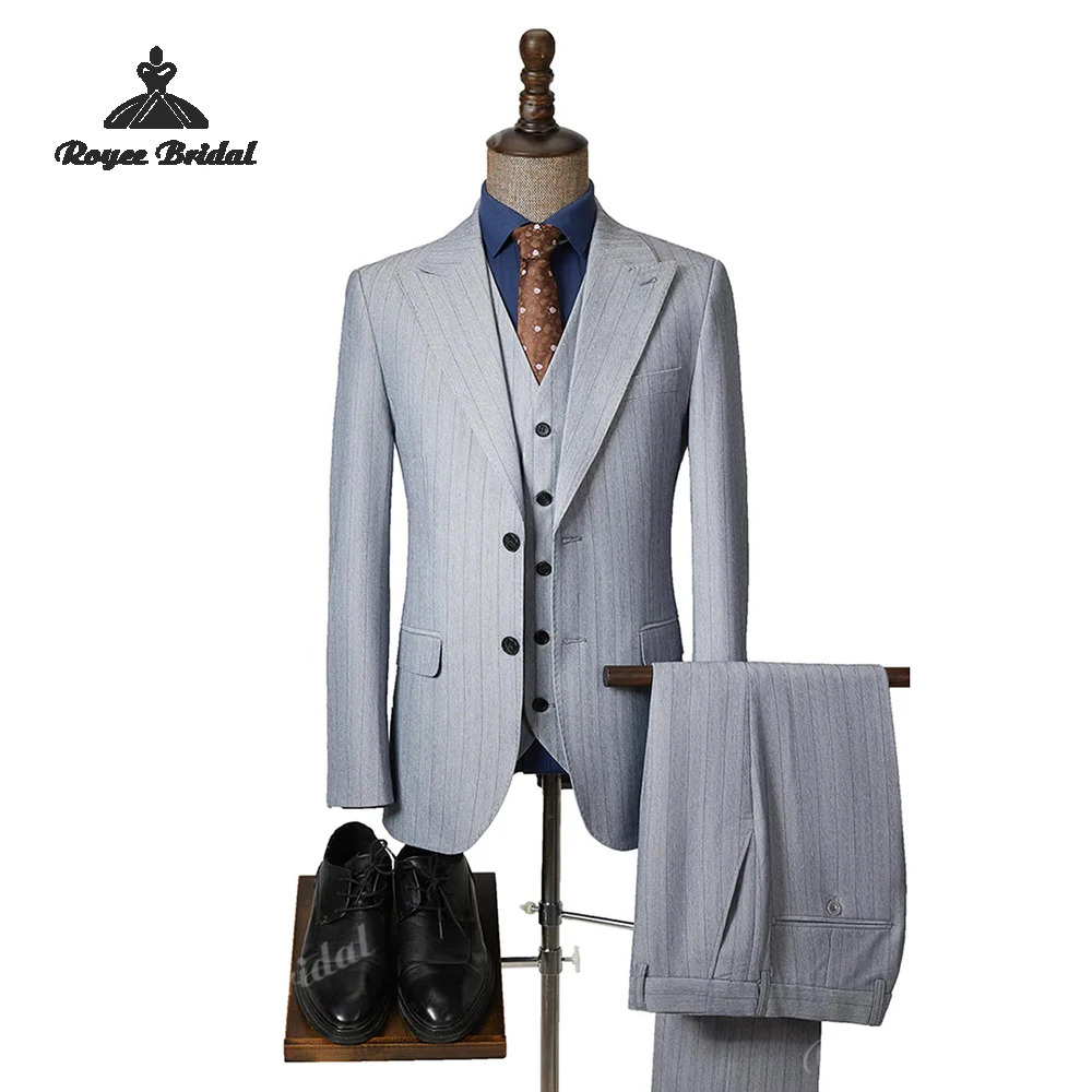 Terno de casamento masculino de três peças único breasted 2026 pico lapela formal noite terno de negócios traje homme mariage