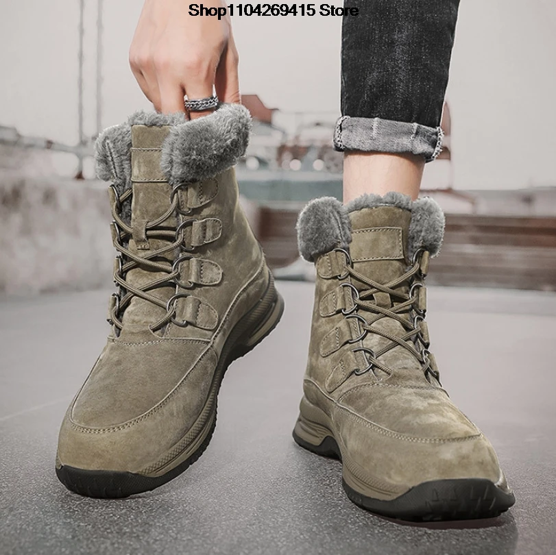 Hiking Sneakers Men 2026 Winter Outdoor Shoes Warm Fur Non Slip Fashion Lace Up Ankle Padded Boots Felt Snow Footwear Man