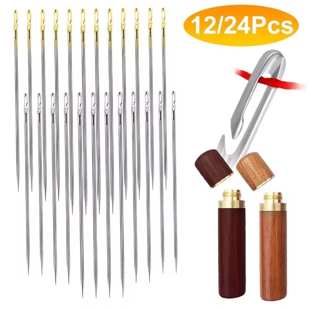 12/24 Pcs Blind Nadel Ältere Nadel-seite Loch Hand Haushalt Nähen Edelstahl Nähen Unnötig Einfädeln Bekleidung Nähen