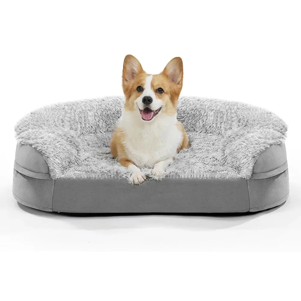 Small and medium pet removable sofa, semi-round pillow bed, anti-splashing cloth, non-slip bottom PP cotton sponge plush kennel