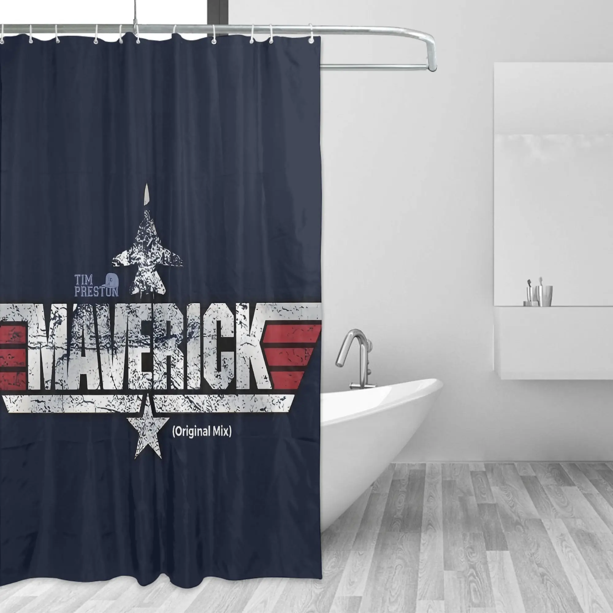 

Занавеска для душа в стиле Top Gun Maverick с крючками — темно-синий декор для ванной комнаты из полиэстера, съемный разделитель для ванны, машина была