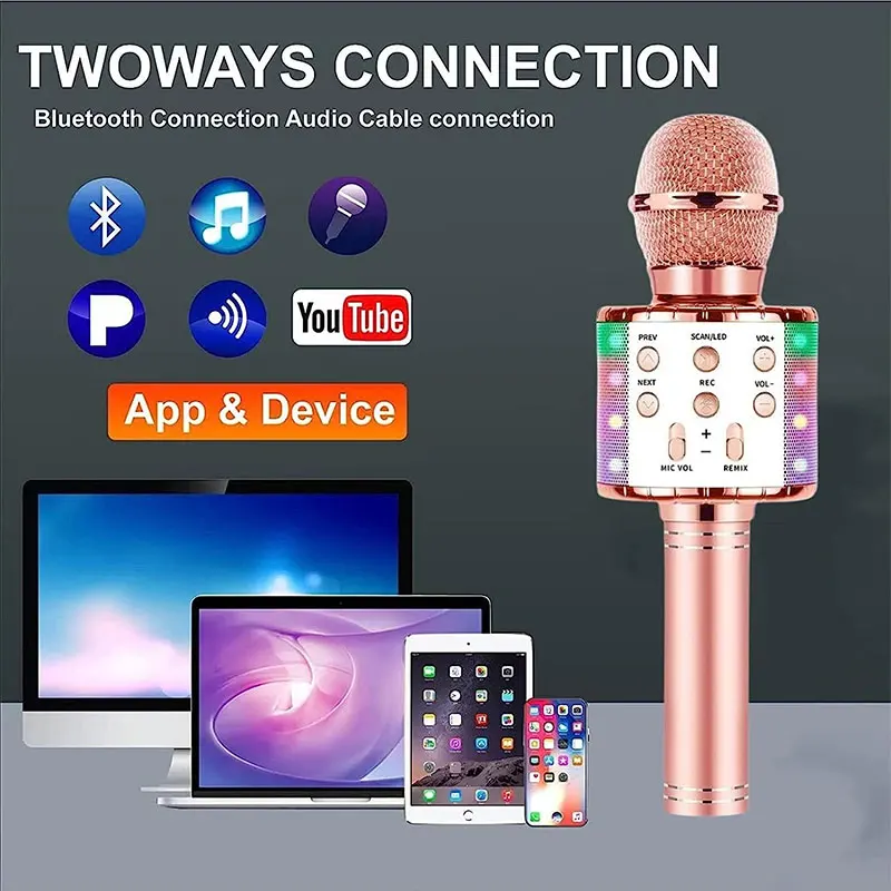 Karaoke Microphone Machine Portable Wireless Bluetooth Changer Microphone For Singing Voice Birthday Gifts For Boys Girls Toys F