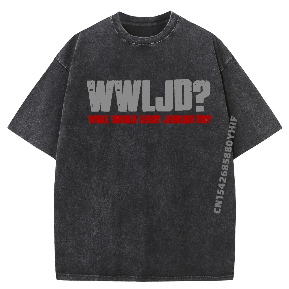 

Wwljd What Would Leroy Jenkins Tops Tees Male Graphic T-shirts Mens Oversized Washed T Shirts Printing