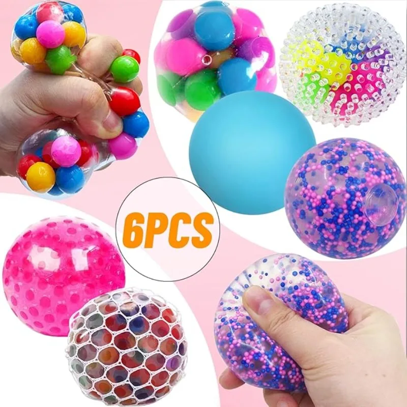 6PCS Mini Squishy Stress Balls Set Rainbow Squeeze Ball EDC Toy Sensory Fidget Toy Durable Non-Toxic Squeeze Balls Relief Stress