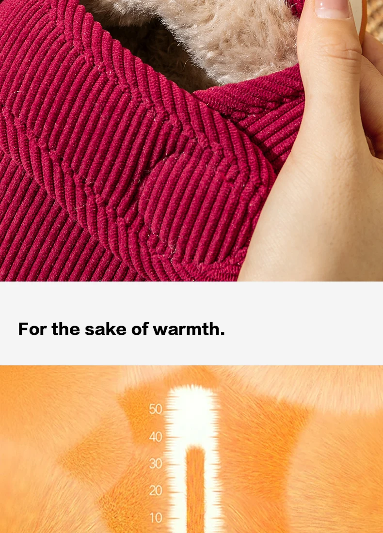 Winter-Warmhausschuhe für Senioren, Damen und Herren, mit verstellbarem Riemen, Cord-Baumwollschuhe, weiches Plüschfleece-Futter, rutschfeste Hausschuhe. – Detail 4