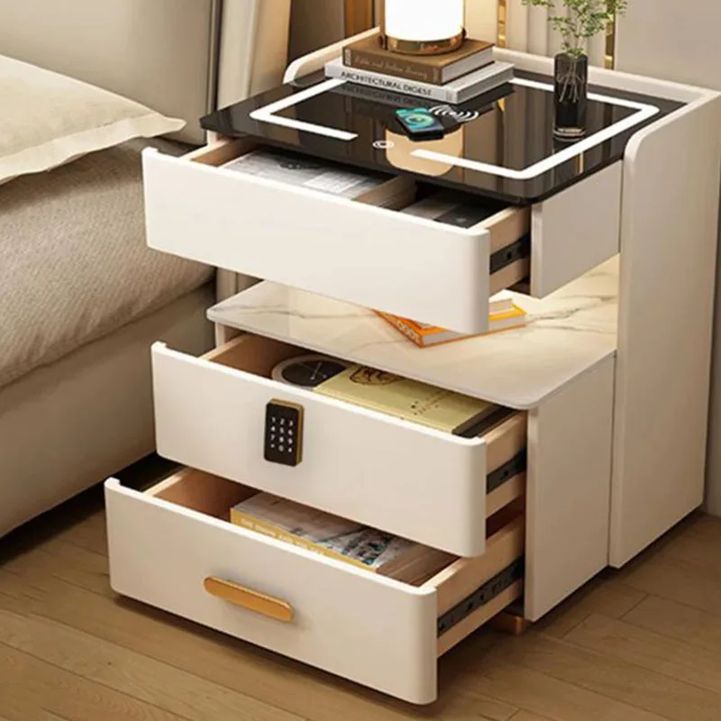 Smart Drawers Hotel Office Storage Bedside Table Mid Century Japanese Charging Night Stand Vintage White Bedroom Furniture