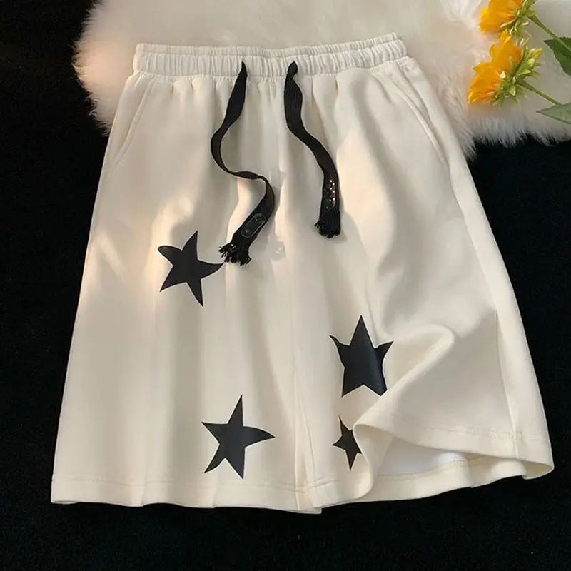 Pantalones cortos de playa con estampado de estrellas para mujer, pantalón corto holgado de pierna ancha, estética juvenil, Y2k, 2000