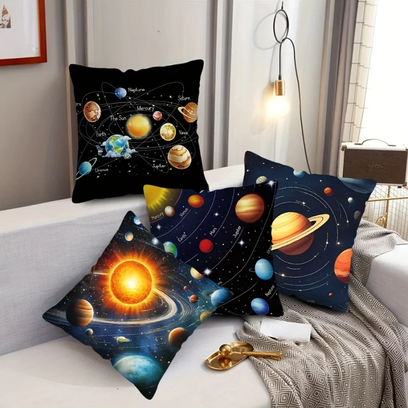 VIKAMA Planeten-Kissenbezug mit Sonnensystem-Motiv, Sternenhimmel, kosmischer Druck, Kissenbezug für Sofa, Schlafzimmer, dekorativer Kissenbezug