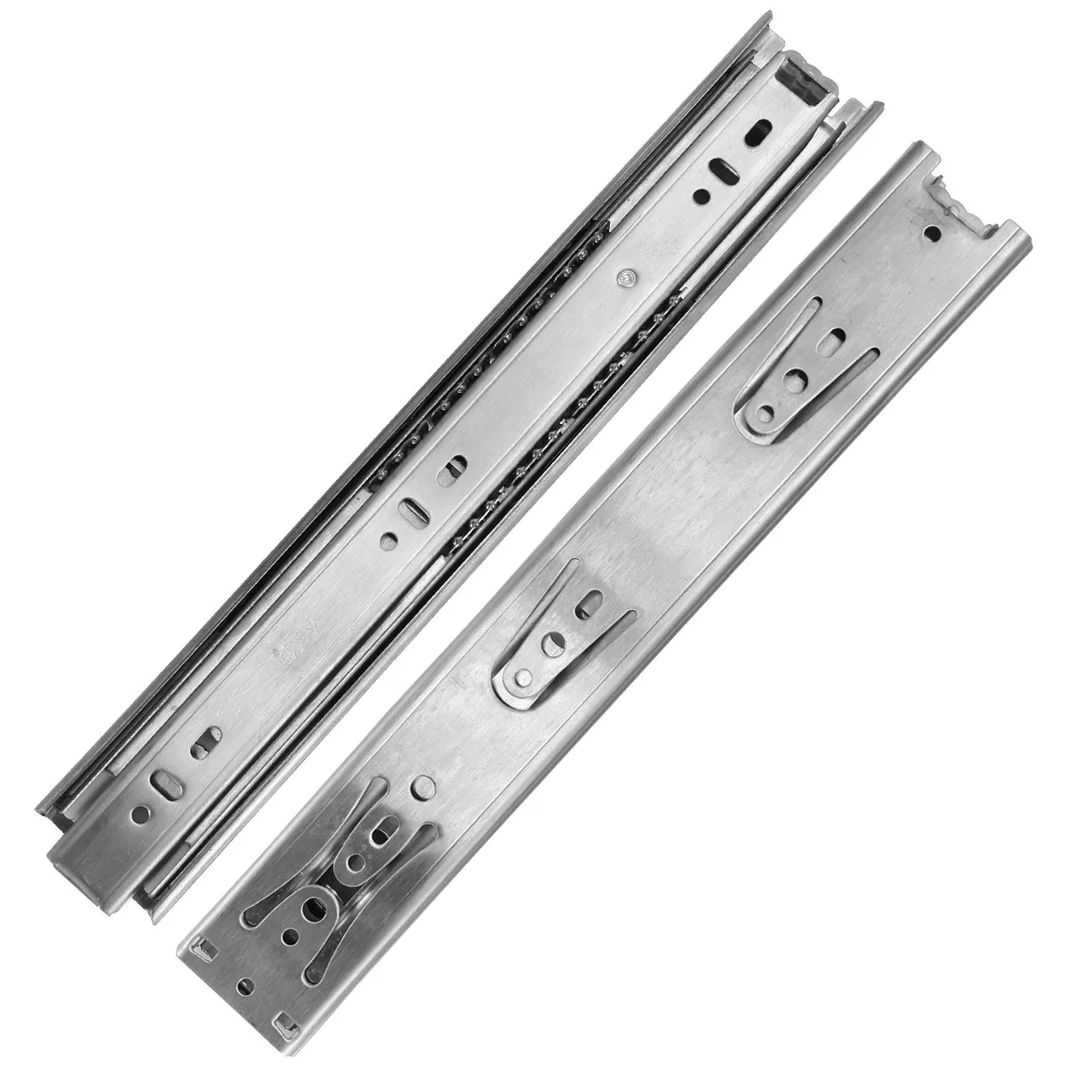 1Set 3-Section Stainless Steel Drawer Slide Cabinet Slide Rail with Silent Double Row Balls Buffer Closure and Smooth Load