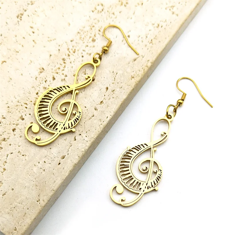 Music Note Treble Clef Earring Drops For Women Stainless Steel Gold Color Hollow Earrings Music Symbol Party Gift Jewelry E8598