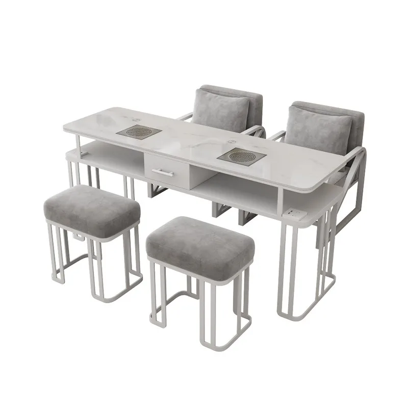 Nail art table and chair set, economical single and double three-person light luxury manicure table with vacuum cleaner socket