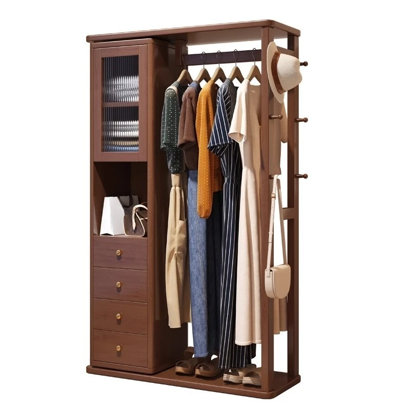 wood hanger Floor-to-ceiling with full-length mirror Integrated coat rack Household bedroom Multifunctional storage hanger