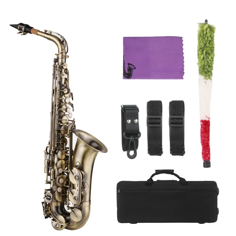 E-flat Alto Saxophone Vintage Style Eb Alto Sax Woodwind Instrument with Case Neck Backpack Straps Mouthpiece for Beginner