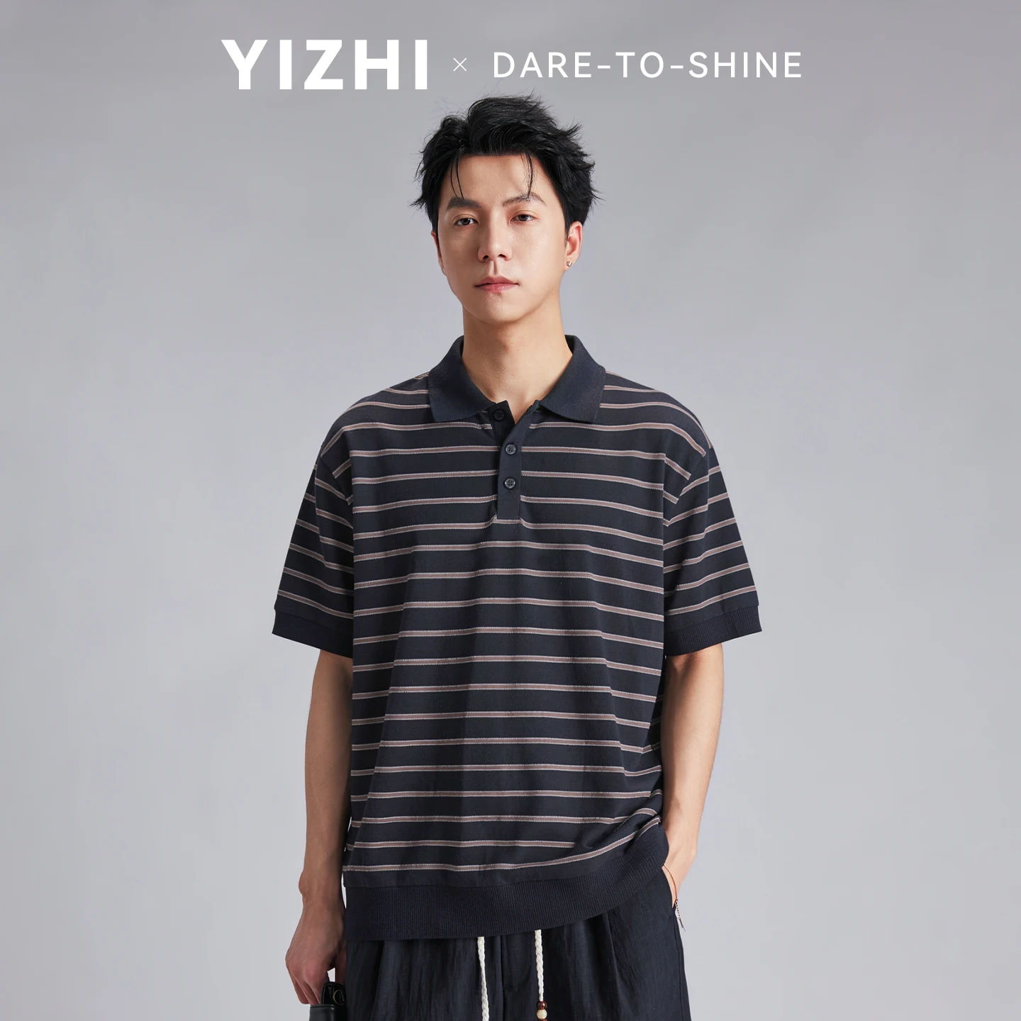 Men Old Money Style Linen Cotton Horizontal Stripe Knit Polo Shirts Summer Loose Breathable Casual Commute Short Sleeve Tees