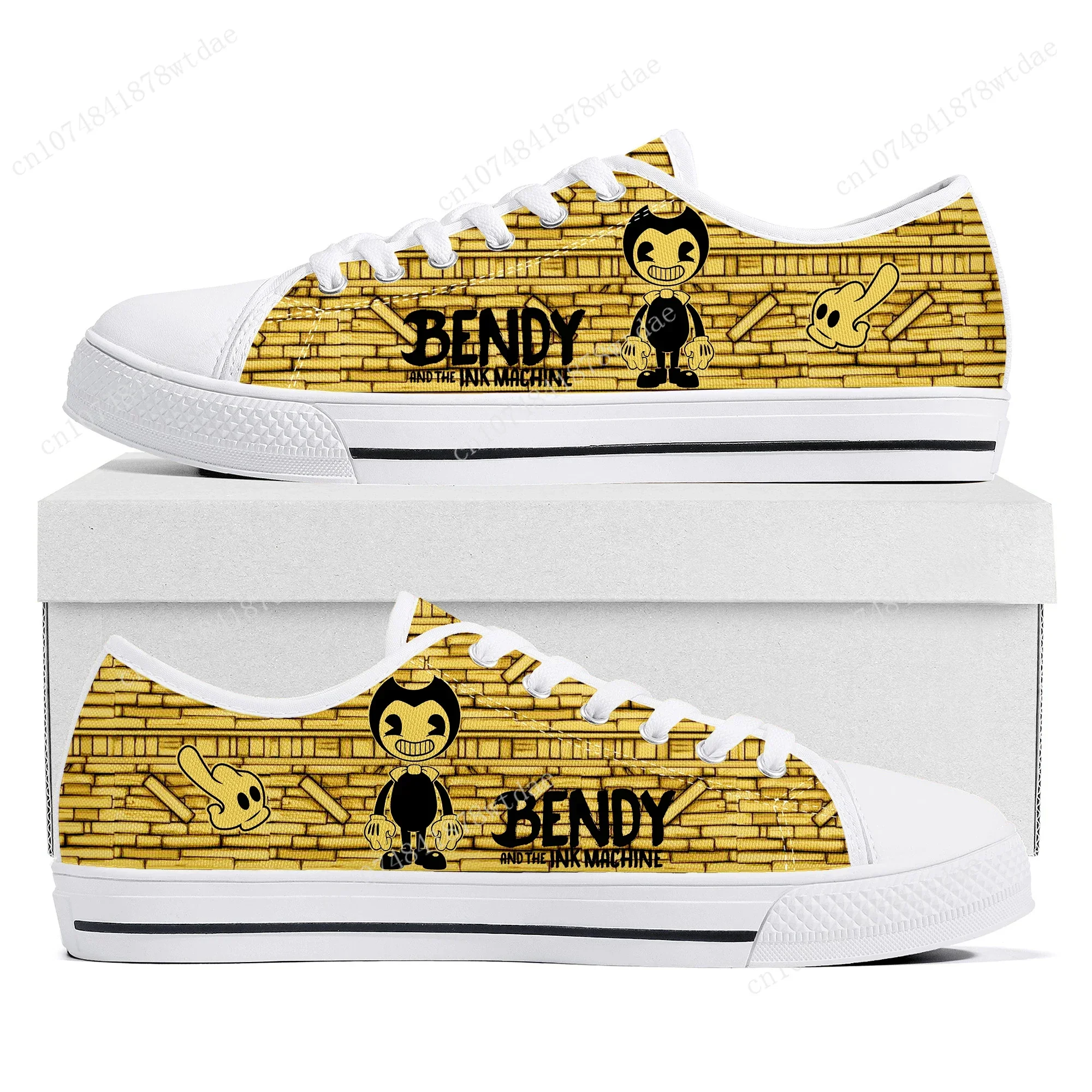 Anime Game I-Ink M-Machines Low Top Sneaker Womens Men Teenager B-Bendy High Quality Canvas Sneaker Couple Custom Made Shoes