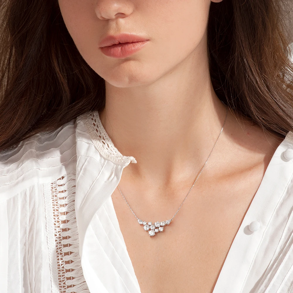 4.8cttw Full Moissanite Pendant Necklace for Women S925 Silver Round & Pear Cut Lab Diamond Necklace Party Wedding Jewelry Gift