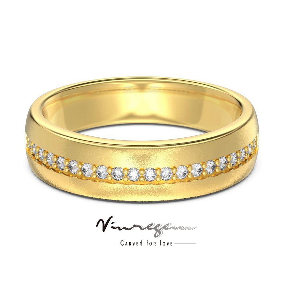 

Vinregem Round Cut Lab Created Sapphire Gemstone Vintage 18K Gold Plated 925 Sterling Silver Row Rings Fine Jewelry Wedding Band