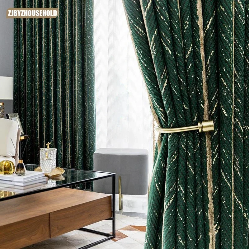 

Nordic Dark Green Fishbone Striped Curtains for Living Dining Room Bedroom with Minimalist Shading Luxuriousbay High-end