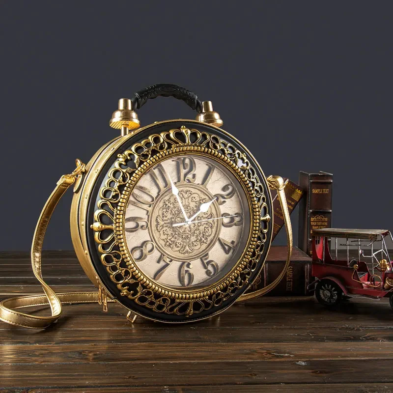 

Fashionable, creative, personalized clock handbag, large capacity retro three-dimensional single shoulder diagonal cross bag