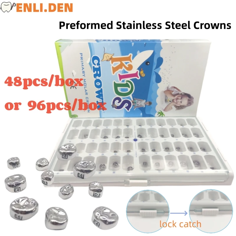 48/96PCS Dental Kids Crown Primary Molar Stainless Steel Children 1st 2nd Preformed Baby Temporary Crowns Pediatric