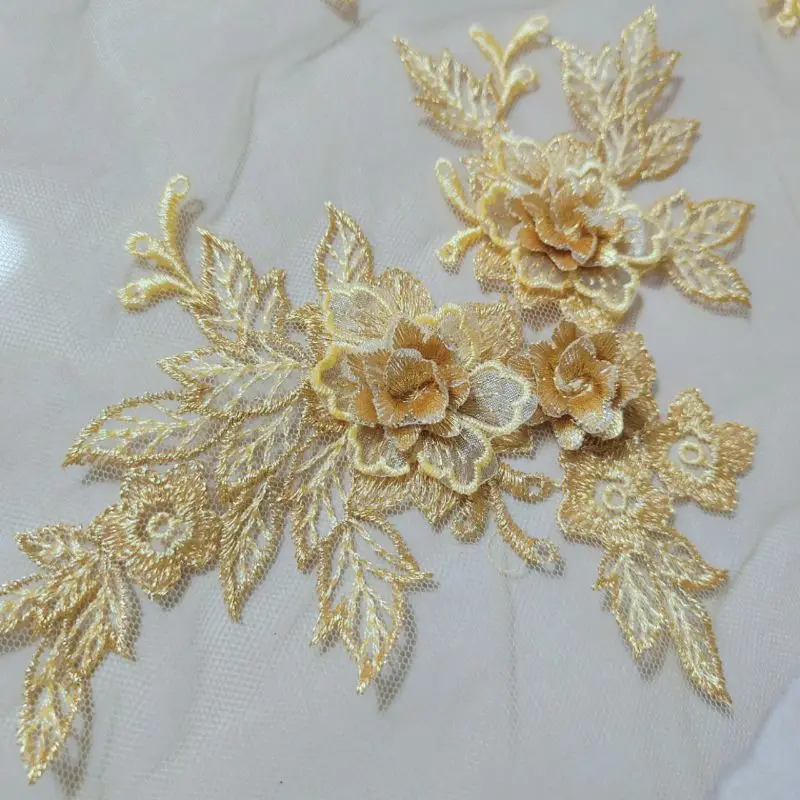 3D Flower Appliques for Kids Wedding Dresses Dance Costumes Lace Embellishments 15*19cm