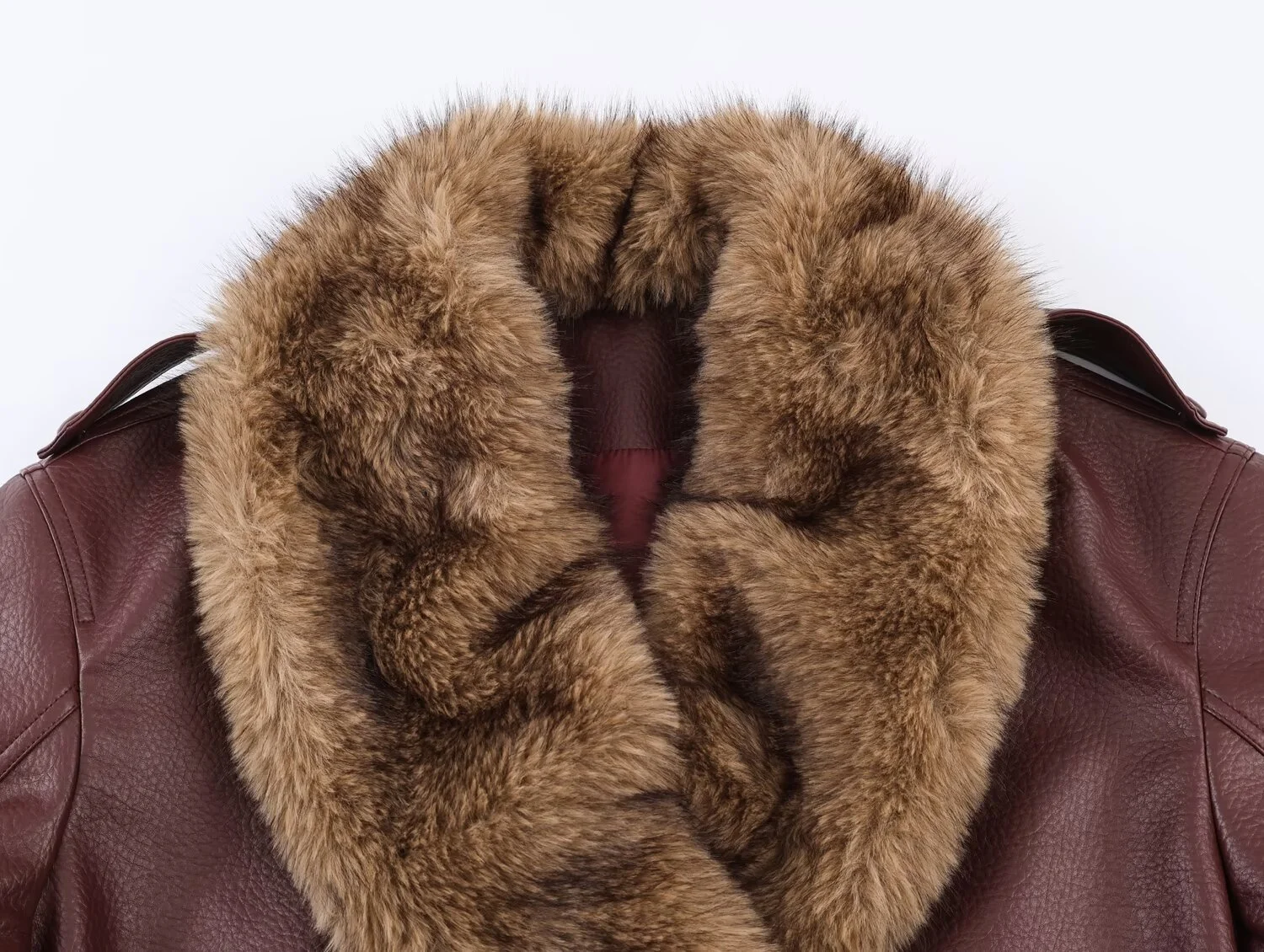 แจ็คเก็ตหนังเทียมแขนยาวทรงหลวมสไตล์ลำลองแฟชั่นใหม่สำหรับผู้หญิงฤดูหนาวปี 2025 พร้อมปกขนสัตว์ถอดได้