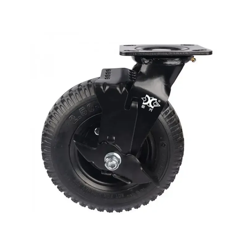 1 Pc  Factory Heavy 8-inch Pneumatic Rubber Wheel Side Brake Air Hotel Luggage Cart Caster Universal
