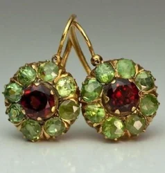 KSRA Fashion Round Flower Shape Gold Color Inlay Green Red Color Stone For Women Party Earrings Custom Jewelry 2024 New