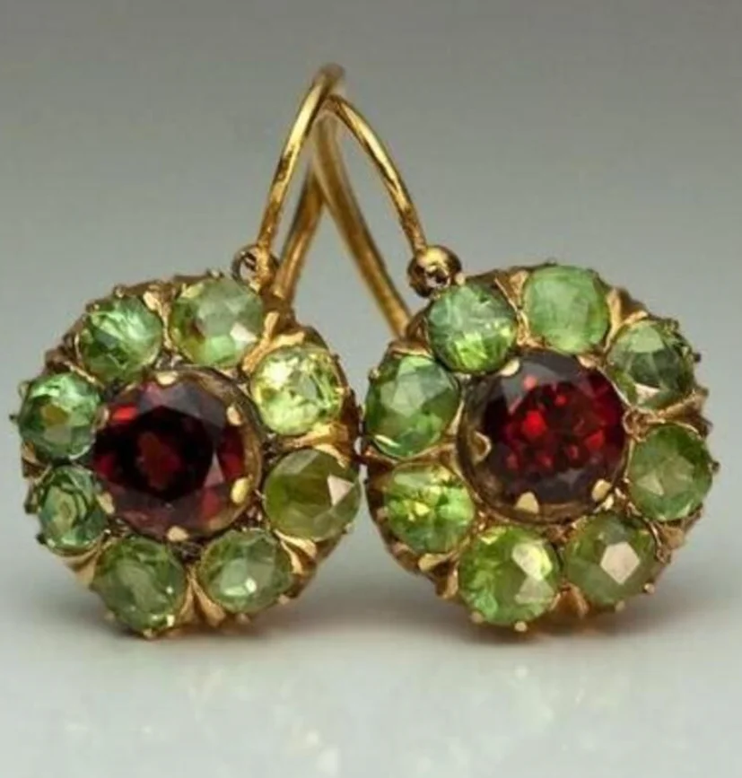 KSRA Fashion Round Flower Shape Gold Color Inlay Green Red Color Stone For Women Party Earrings Custom Jewelry 2024 New