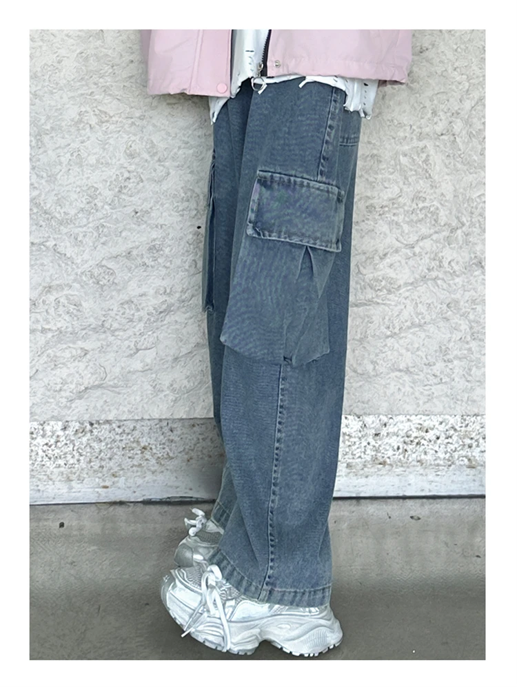 Kinder Retro Distressed Cargo Jeans mit Tasche für Mädchen, Modische Streetwear Denim Hosen, Teenager Kinder Baggy Cargo Jeans Hosen – Detail 6