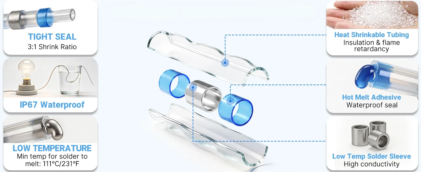 50-600 Stück Löt-Siegel-Drahtverbinder, Schweißring-Schrumpfklemmen, IP67 wasserdichte, isolierte elektrische Drahtklemmen – Detail 3