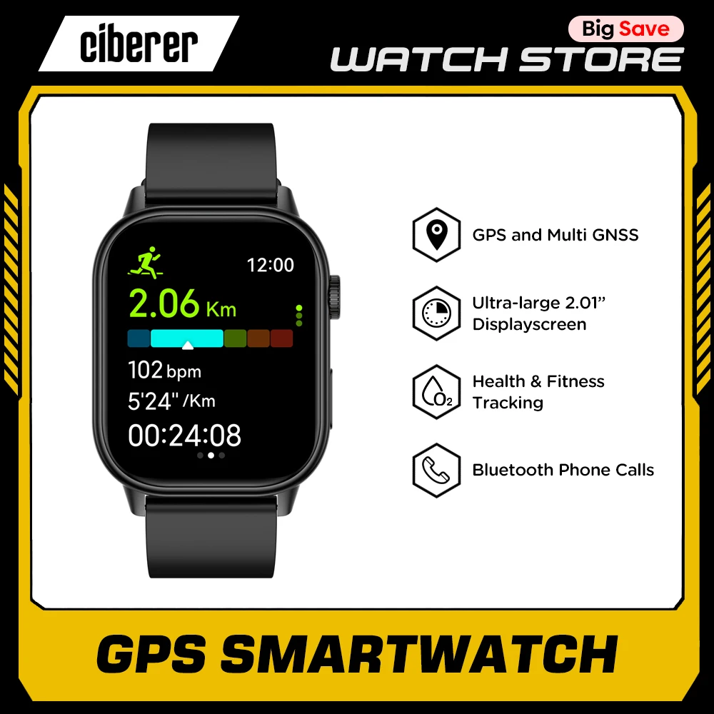 

New Ciberer QX17 GPS Smart Watch Ultra-large 2.01'' Display GPS and Multi GNSS Health &Fitness Tracking Voice Calling Smartwatch