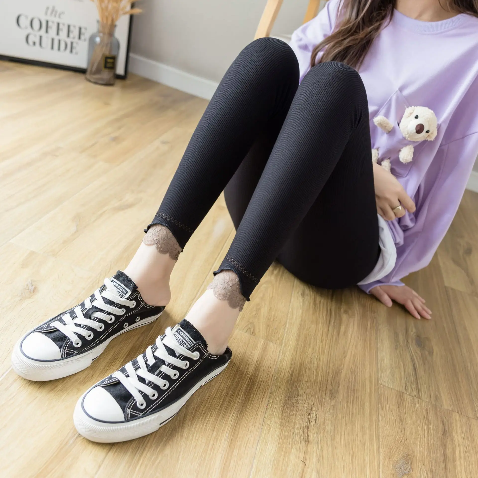 

Plus Size Leggings Woman All-Match Push-Up Butt-Lifting Bell-Bottoms Spliced Lightweight Sweatpants Simplicity Zip Girls Soft Ol