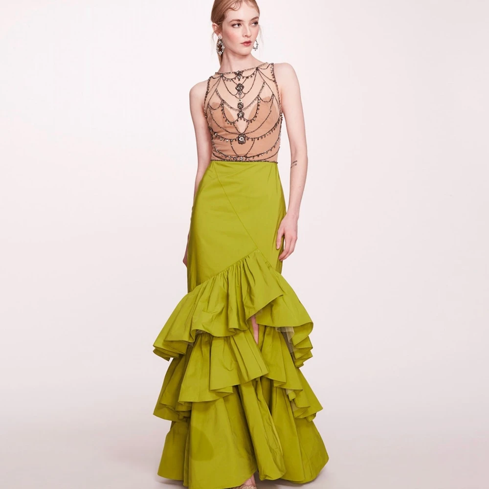 

Ruffled Green Layered Evening Skirt Floor Length Long Maxi Satin Skirts With Slit Ever Pretty Free Shipping Plus Size Women Gown