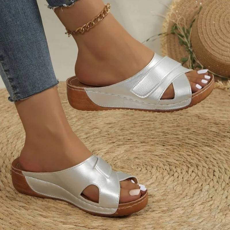 Nieuwe Zomer Dames Sleehak Sandalen Premium Orthopedische Open Neus Sandalen Vintage Antislip Lederen Casual Vrouwelijke Platform Retro Schoenen