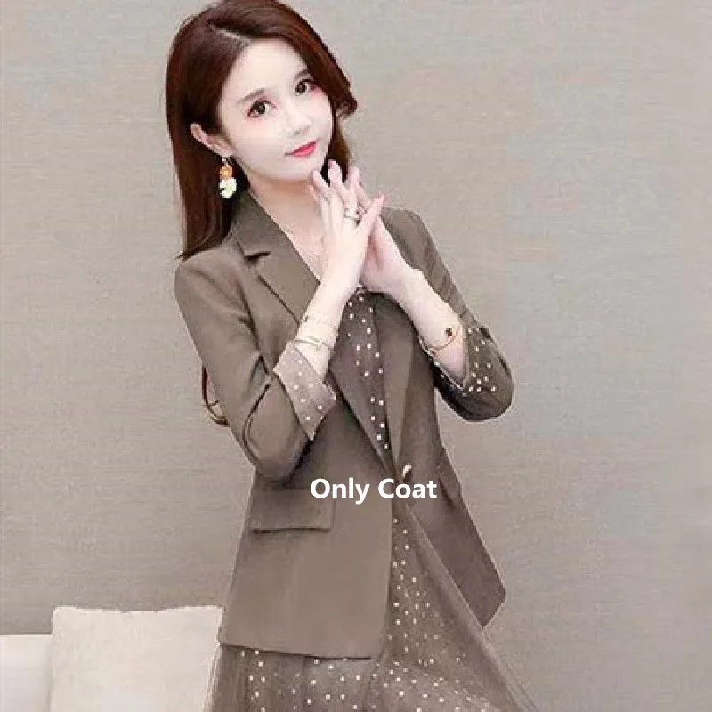 2022 Spring Autumn New Suit Jacket Dress Two-piece Women\'s Elegant Mesh Skirt Blazers Coat Set Korean Fashion Professional Wear