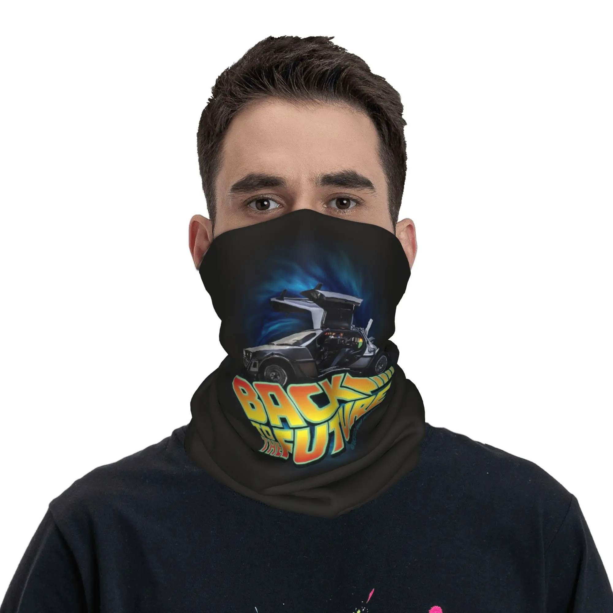 

Back to the future movie Delorean in time Bandana Neck Cover Printed Mask Scarf Face Mask Hiking Fishing Unisex Adult Windproof