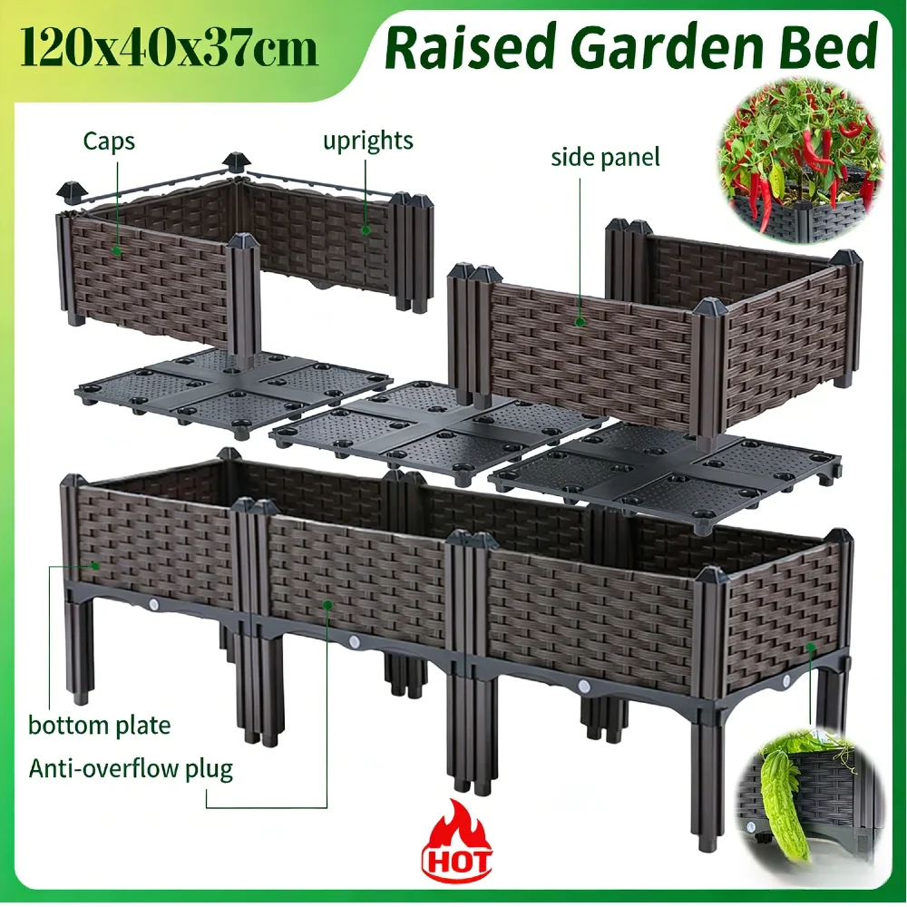 Plastic Raised Garden Bed with Legs Elevated Planter Box with Drainage Holes Self-Watering Tray Tool-Free Assembly for Vegetable