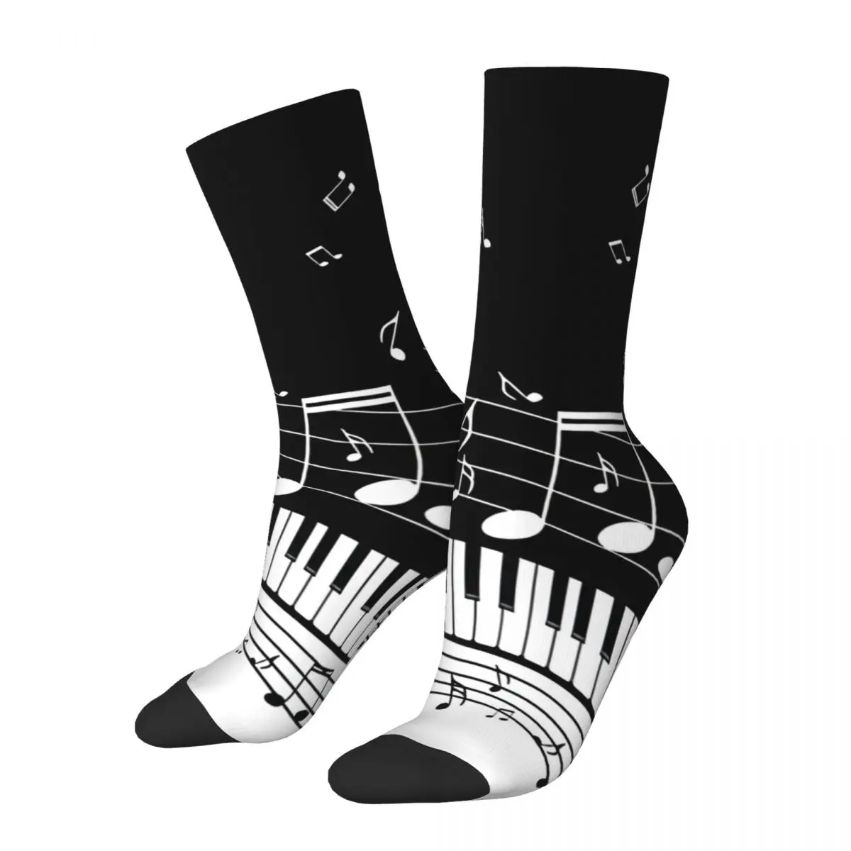 Funny Crazy Sock for Men Piano Music Notes Hip Hop Vintage Music Note Seamless Pattern Printed Boys Crew Sock Novelty Gift