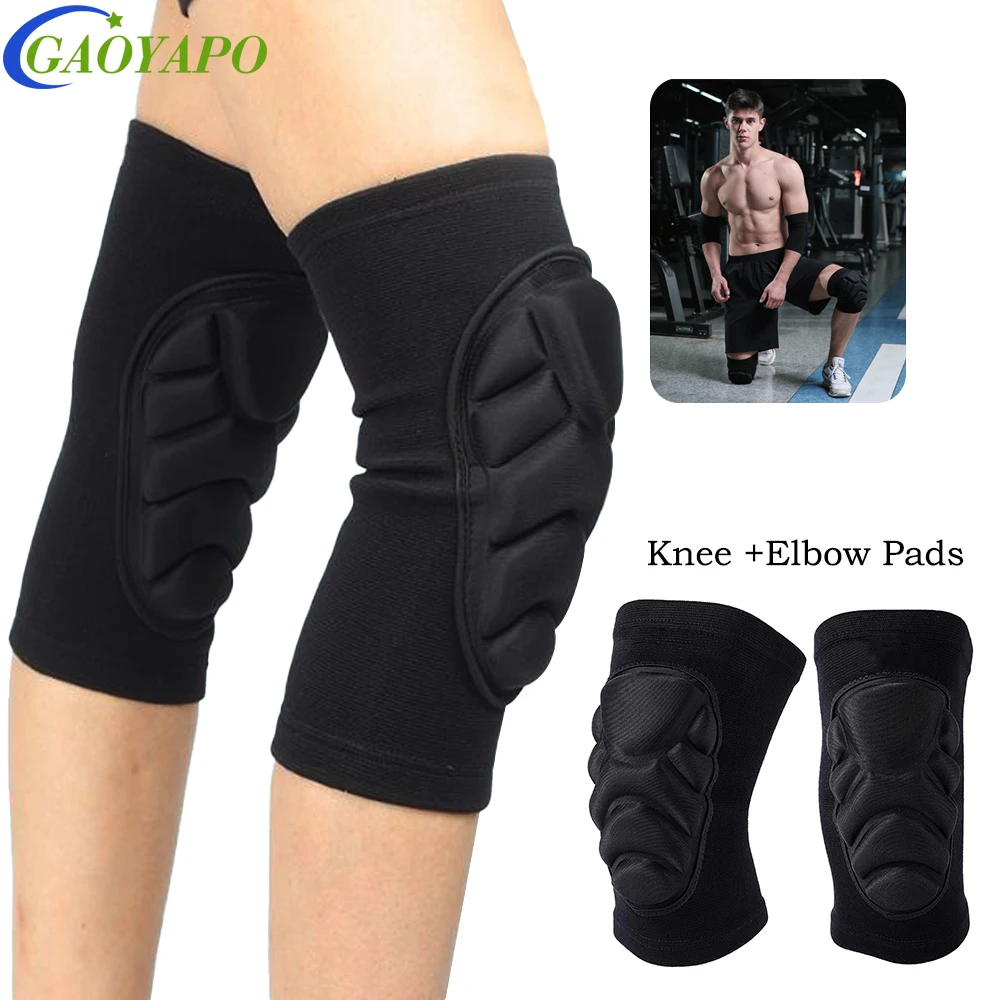 1Pair Unisex Elbow Knee Pads Brace Support for Cycling,Workout,Sports,Anti Slip Collision Avoidance Kneepads with Thick EVA Foam