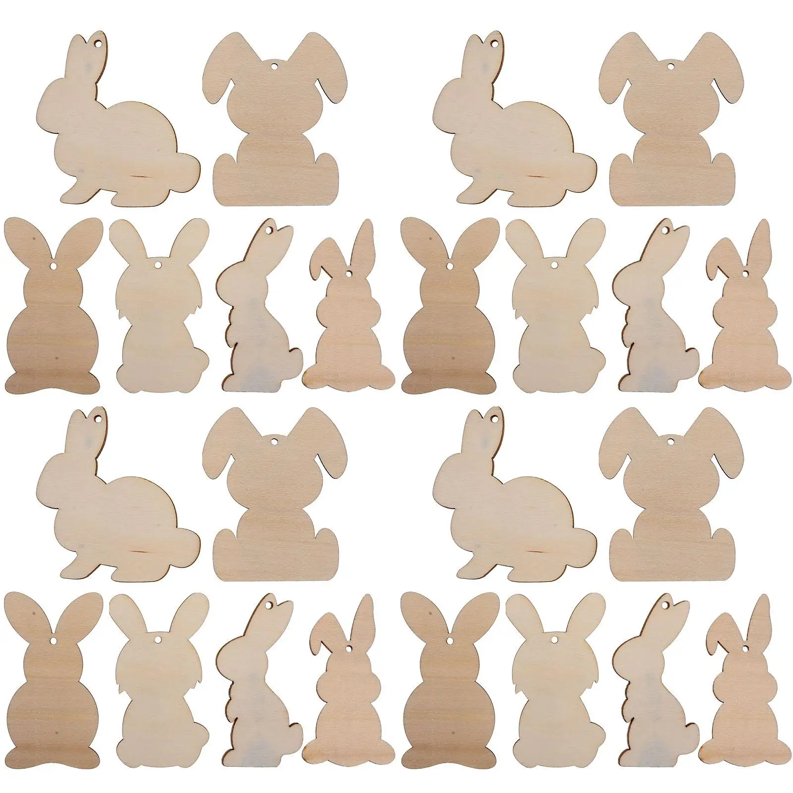 

12 Wooden Bunny Shapes Easter Crafts Unfinished Wood Cutouts DIY Painting 3 Sets 12 Pieces 30cm Ropes Polished No