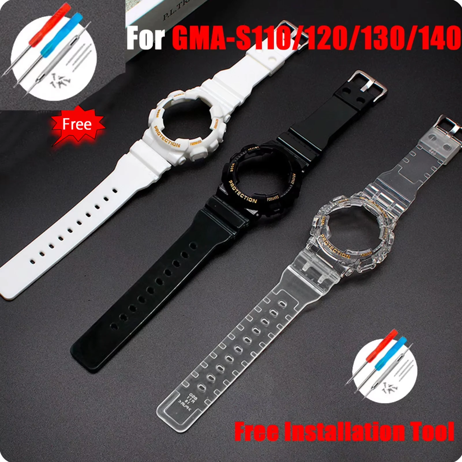 Watch Bezel accessories for Casio G-SHOCK Baby-G GMA-S110 / S120 / S130 / S140 case women Watchband Resin Wristwatch Strap