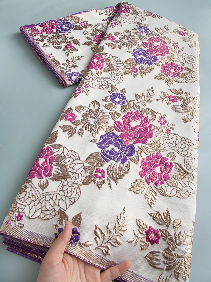 

2025 Nigerian Jacquard Lace Fabric Afrrican Brocade Lace Fabric High Quality African Lace For Women Evening Dresses 5 yards 4573