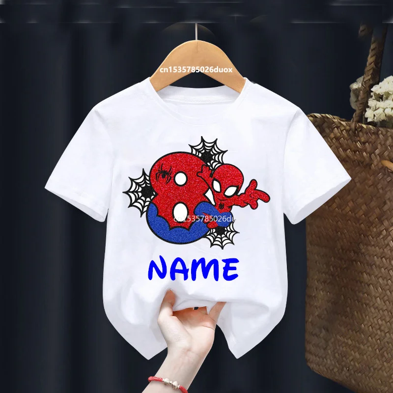 Kid 2 3 4 5 6 7 8 9 Years Birthday Marvel Spiderman Girl Shirt Children Super Hero Personalize Name Birthday Party Boys T-shirts