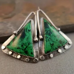 Boho Triangular Green Synthetic Gemstone Dangle Earrings Vintage Simple Women's Jewelry Wedding Party Gift